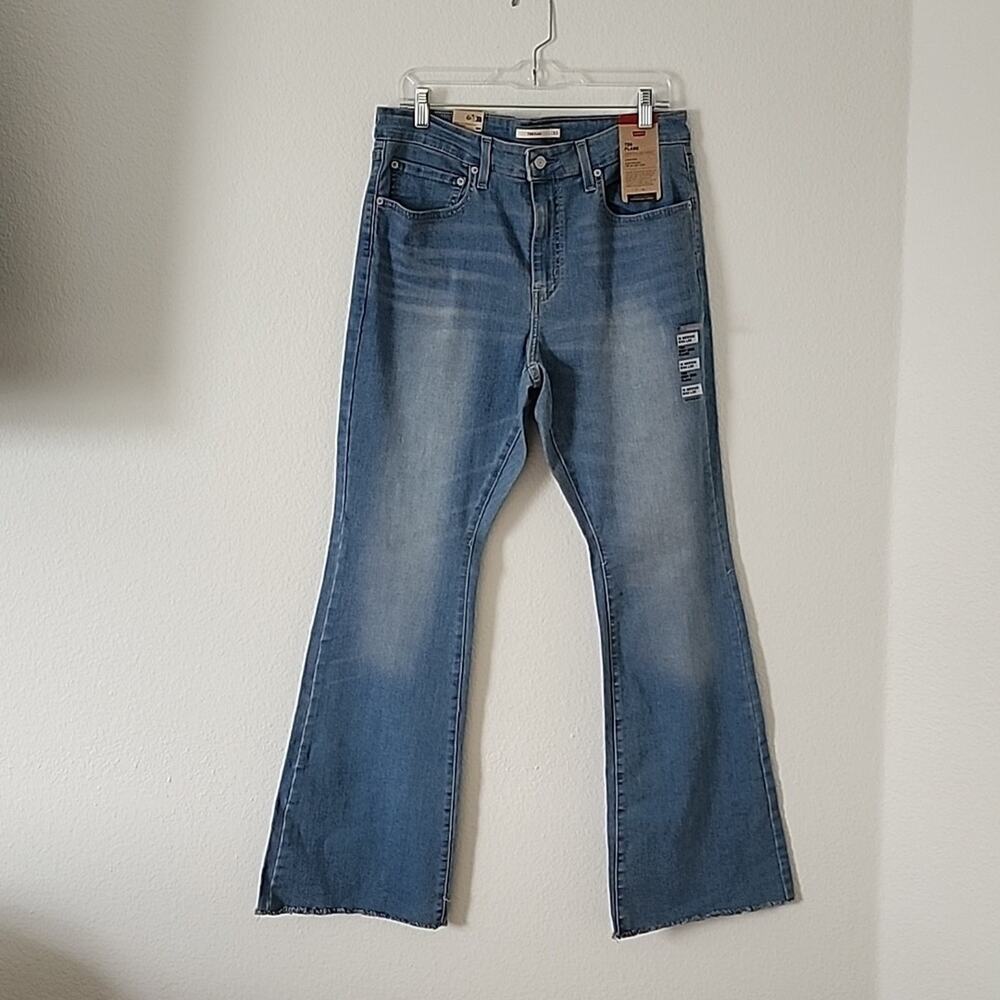 LEVI'S 726 High Rise Flare Jeans Size 33 / Size 16 Medium Light Blue Denim
